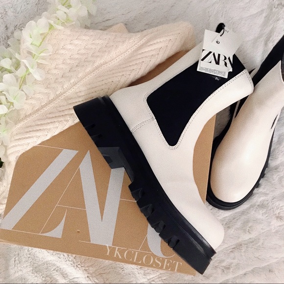 ZARA LUG SOLE LEATHER ANKLE BOOTS - Picture 1 of 8